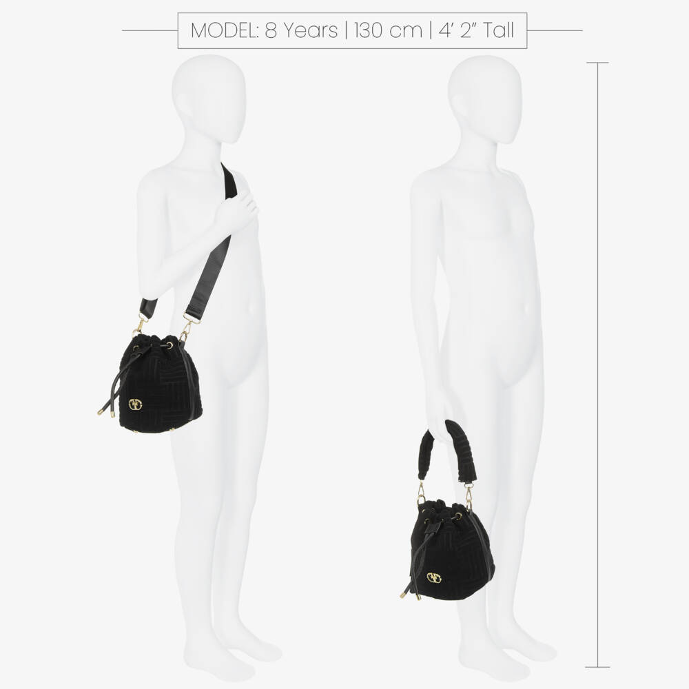 Fun & Fun-Girls Black Towelling Drawstring Bag (24cm) | Childrensalon Outlet