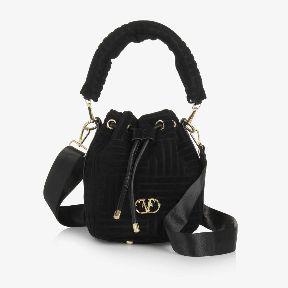 Fun & Fun-Girls Black Towelling Drawstring Bag (24cm) | Childrensalon Outlet