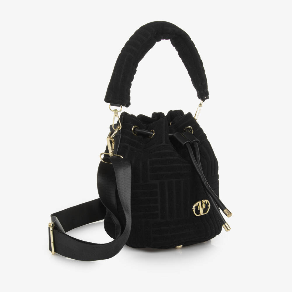 Fun & Fun-Girls Black Towelling Drawstring Bag (24cm) | Childrensalon Outlet