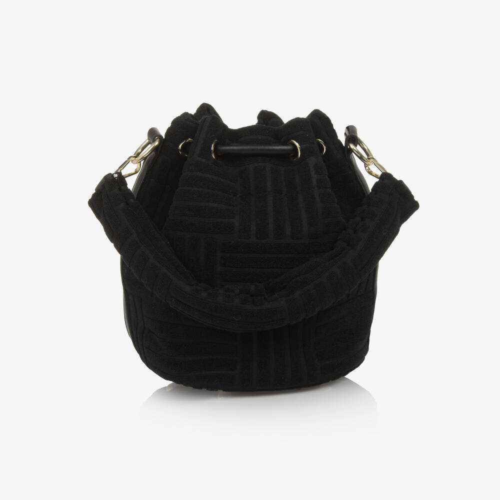 Fun & Fun-Girls Black Towelling Drawstring Bag (24cm) | Childrensalon Outlet