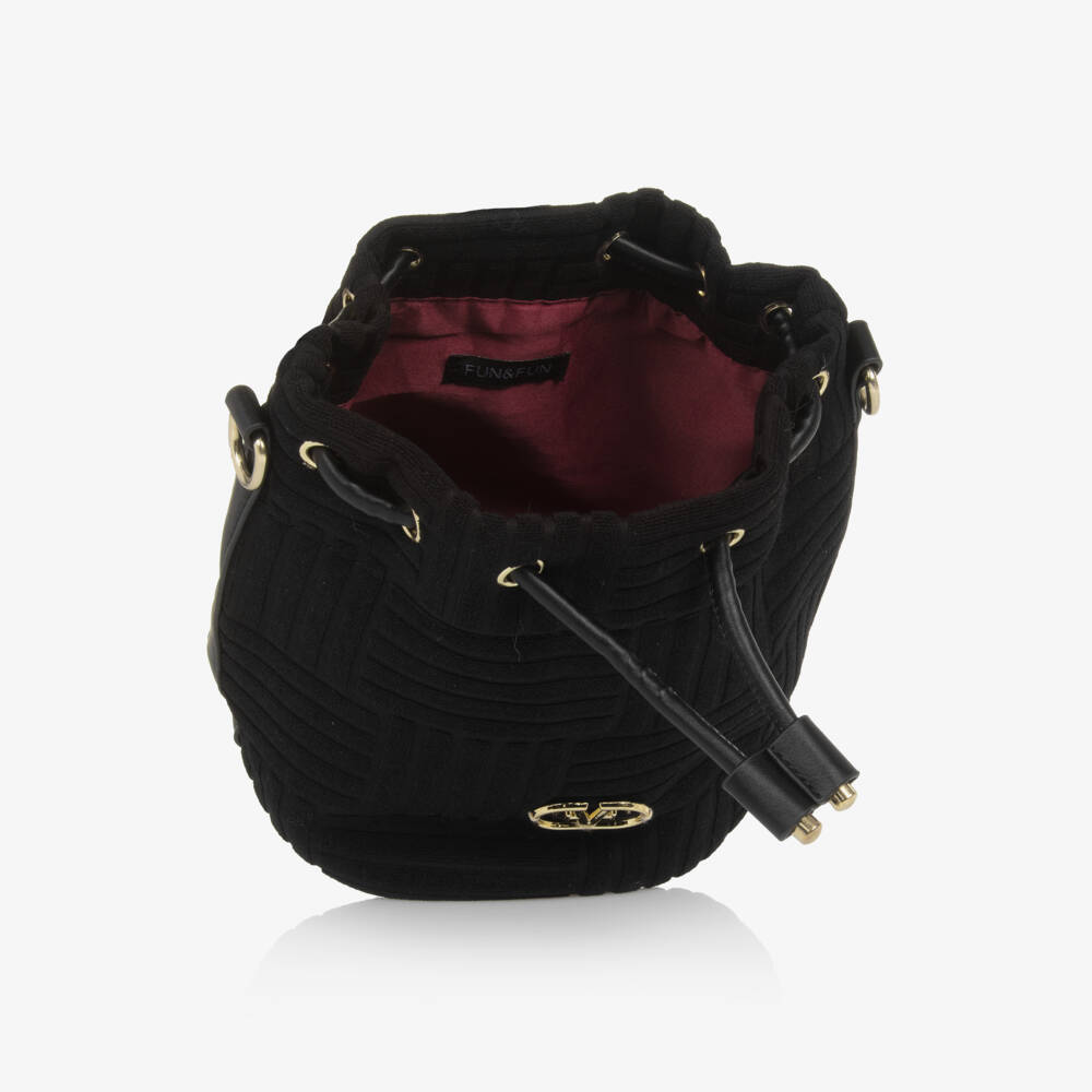 Fun & Fun-Girls Black Towelling Drawstring Bag (24cm) | Childrensalon Outlet