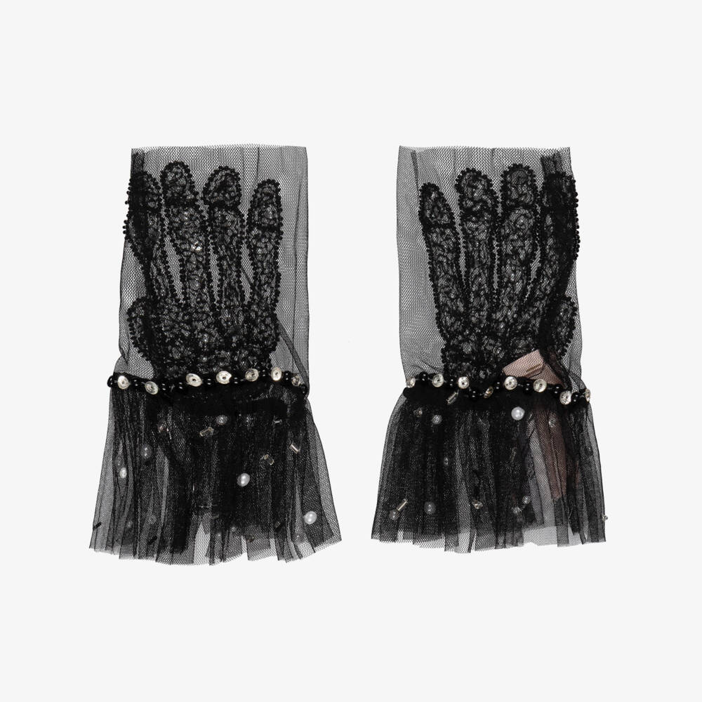 Tutu du Monde-Girls Black Tulle Bead & Sequin Halloween Gloves | Childrensalon Outlet