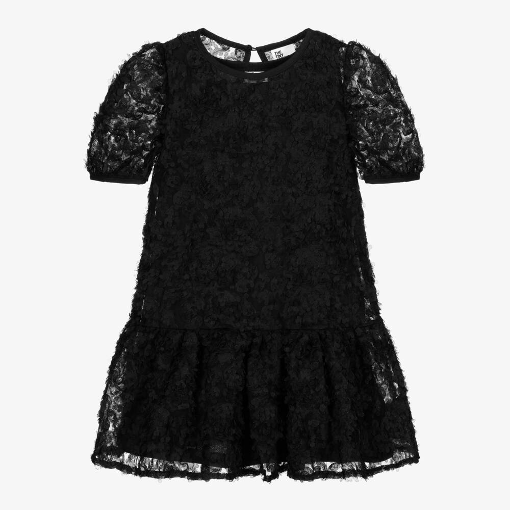 The Tiny Universe-Girls Black Tulle Flower Dress | Childrensalon Outlet