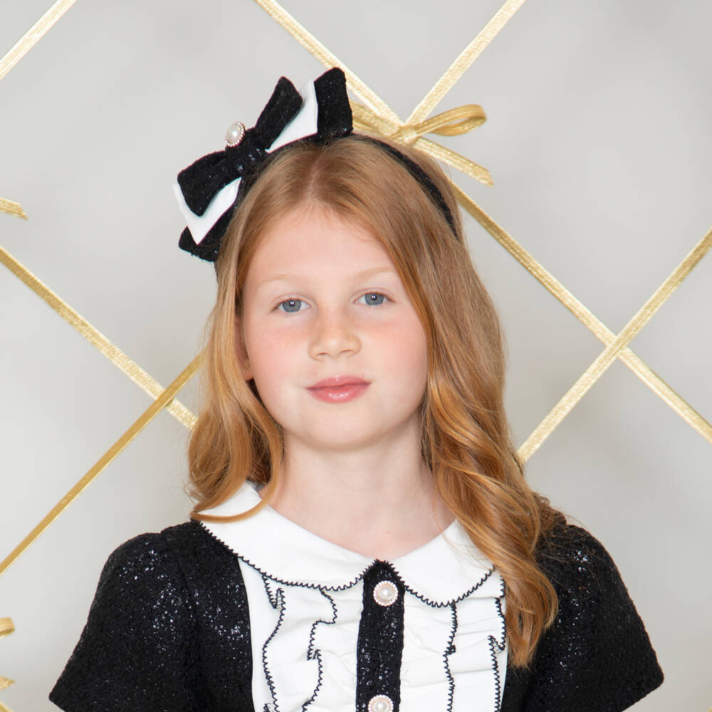 Patachou-Girls Black Tweed Bow Hairband | Childrensalon Outlet