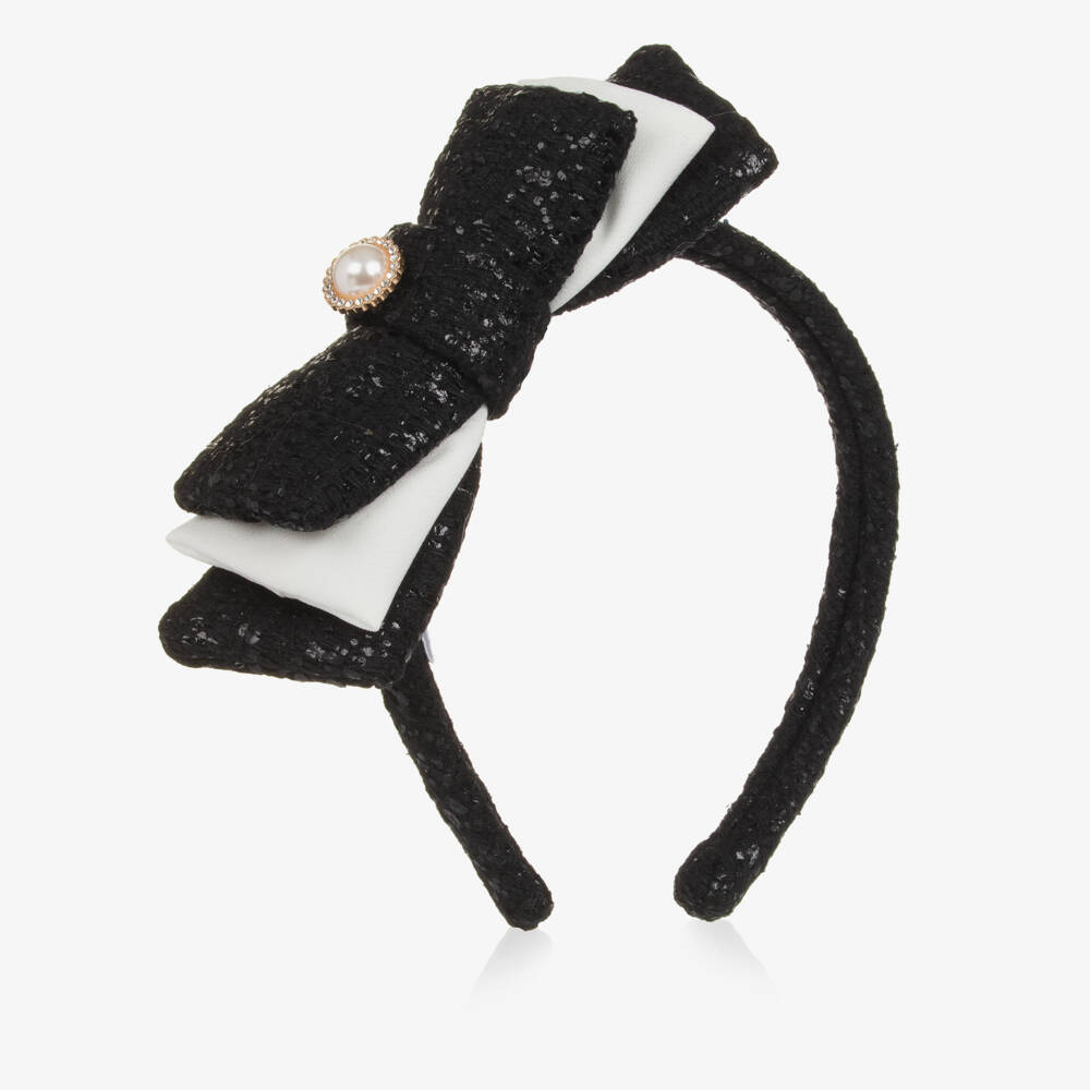 Patachou-Girls Black Tweed Bow Hairband | Childrensalon Outlet