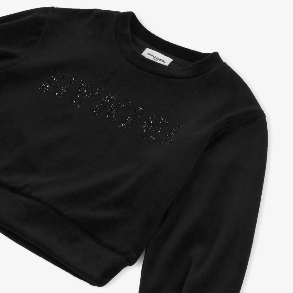 Sonia Rykiel Paris-Girls Black Velour Rhinestone Top | Childrensalon Outlet