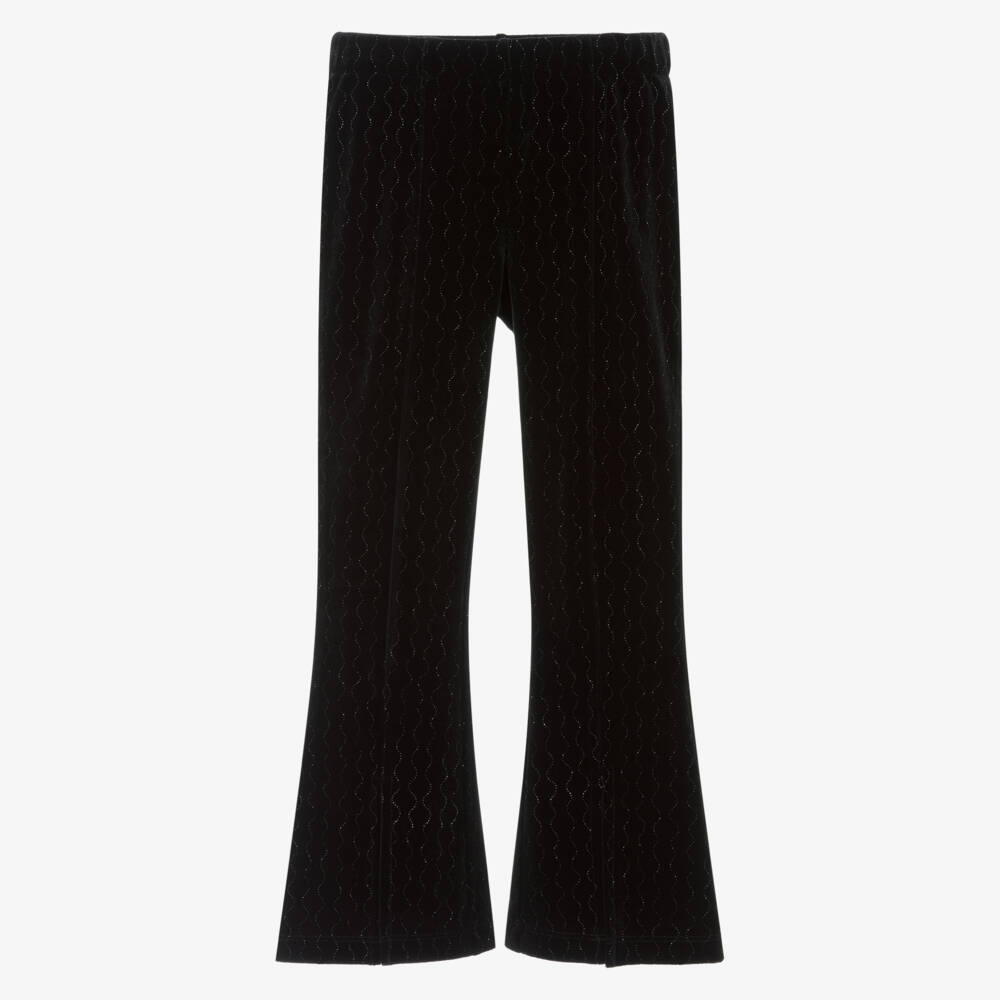 Hatley-Girls Black Velour Sparkle Wave Flared Trousers | Childrensalon Outlet