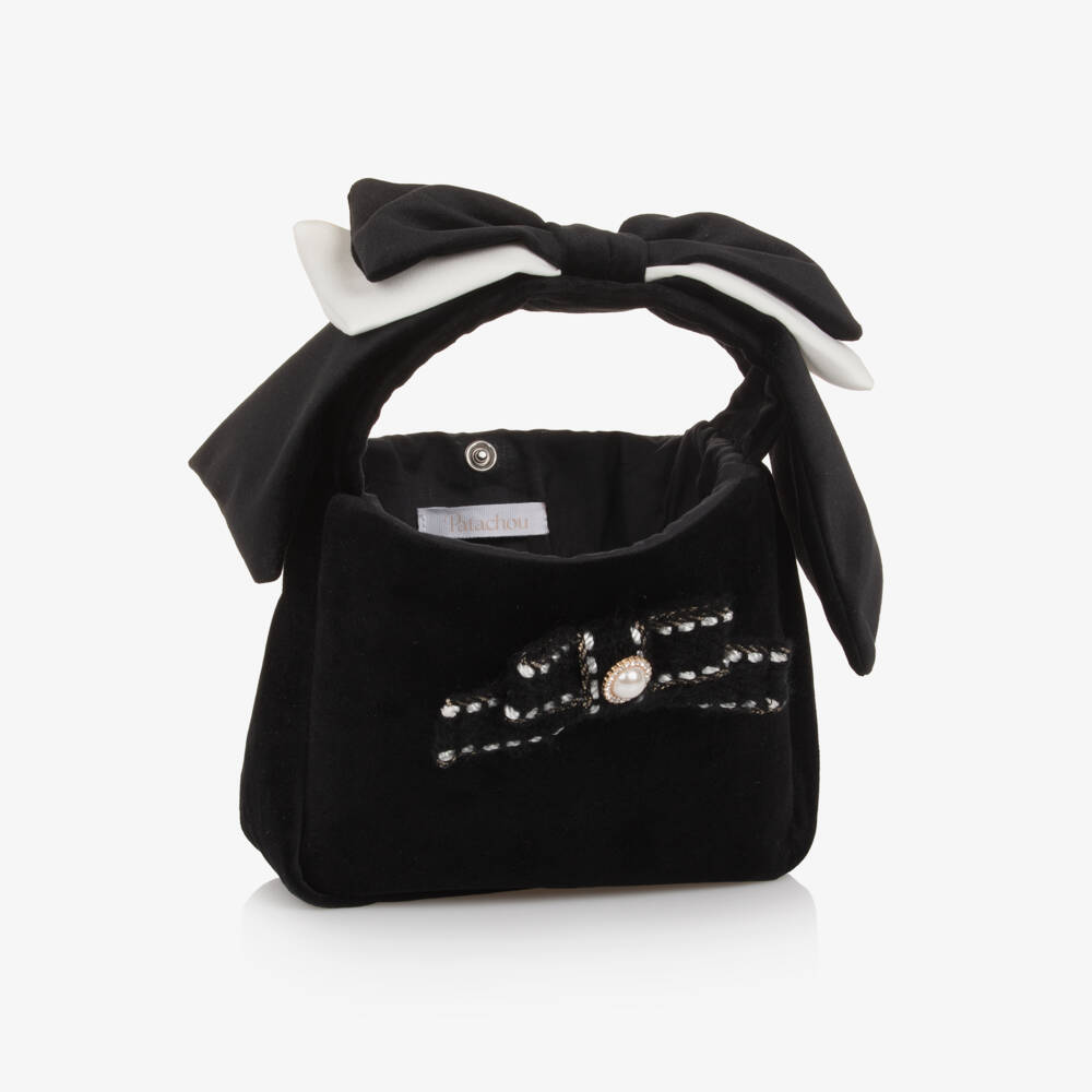 Patachou-Girls Black Velvet Bow Handbag (17cm) | Childrensalon Outlet
