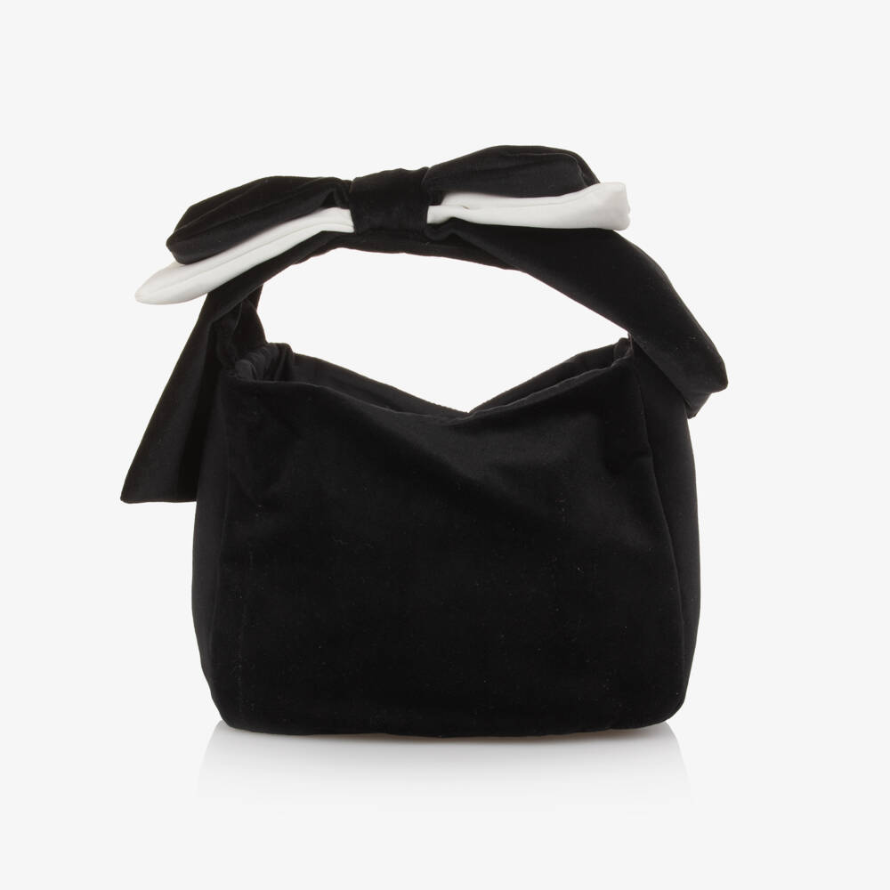 Patachou-Girls Black Velvet Bow Handbag (17cm) | Childrensalon Outlet