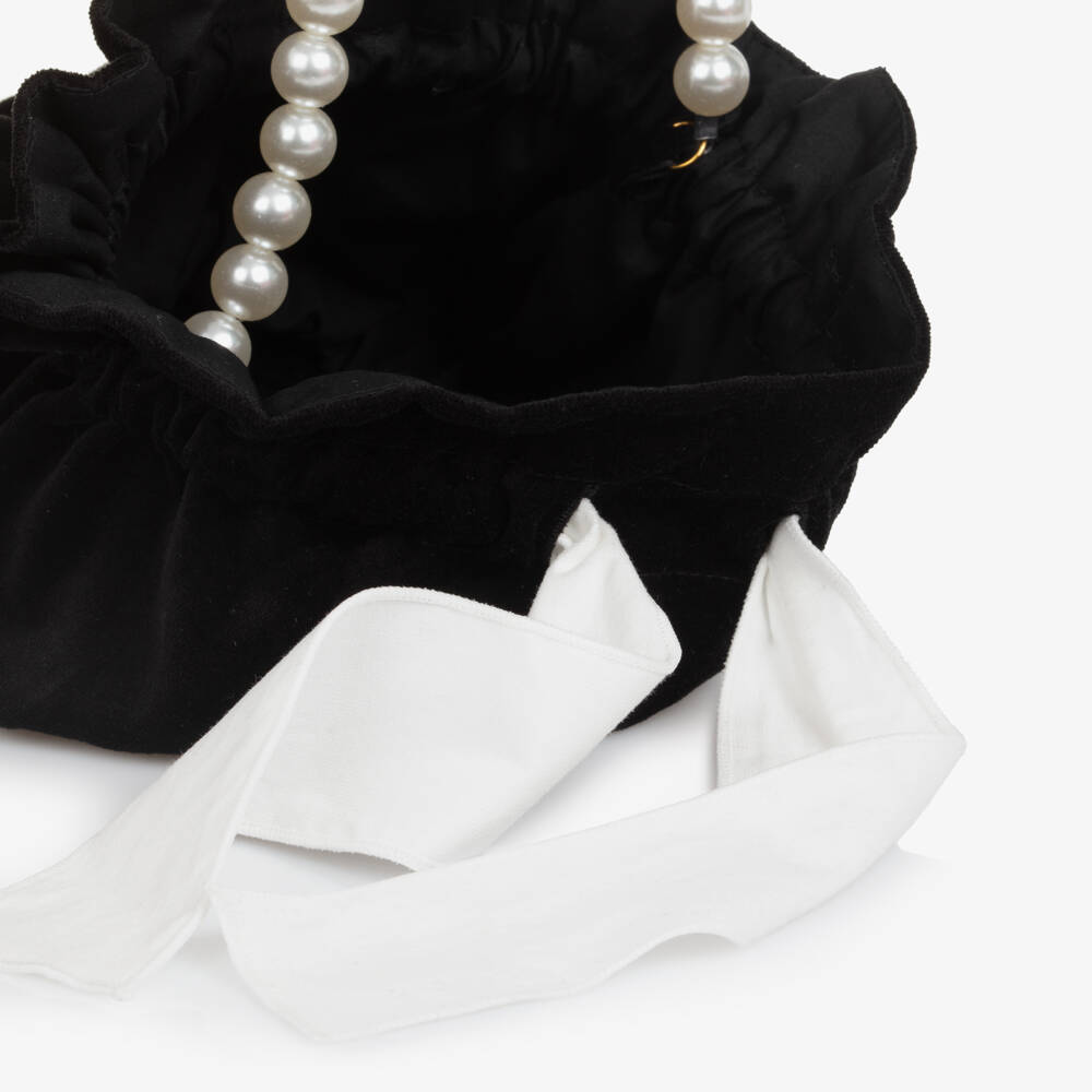 Phi Clothing-Girls Black Velvet Drawstring Pouch Bag (14cm) | Childrensalon Outlet