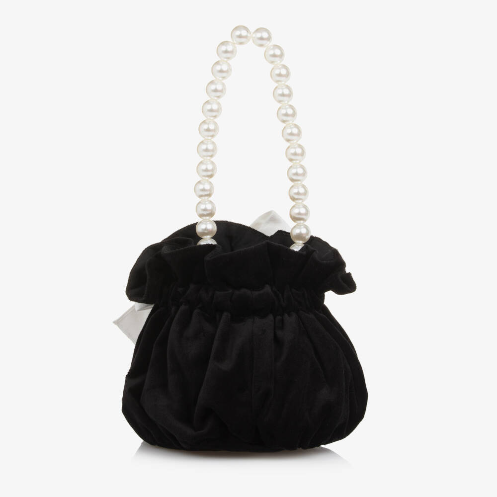 Phi Clothing-Girls Black Velvet Drawstring Pouch Bag (14cm) | Childrensalon Outlet
