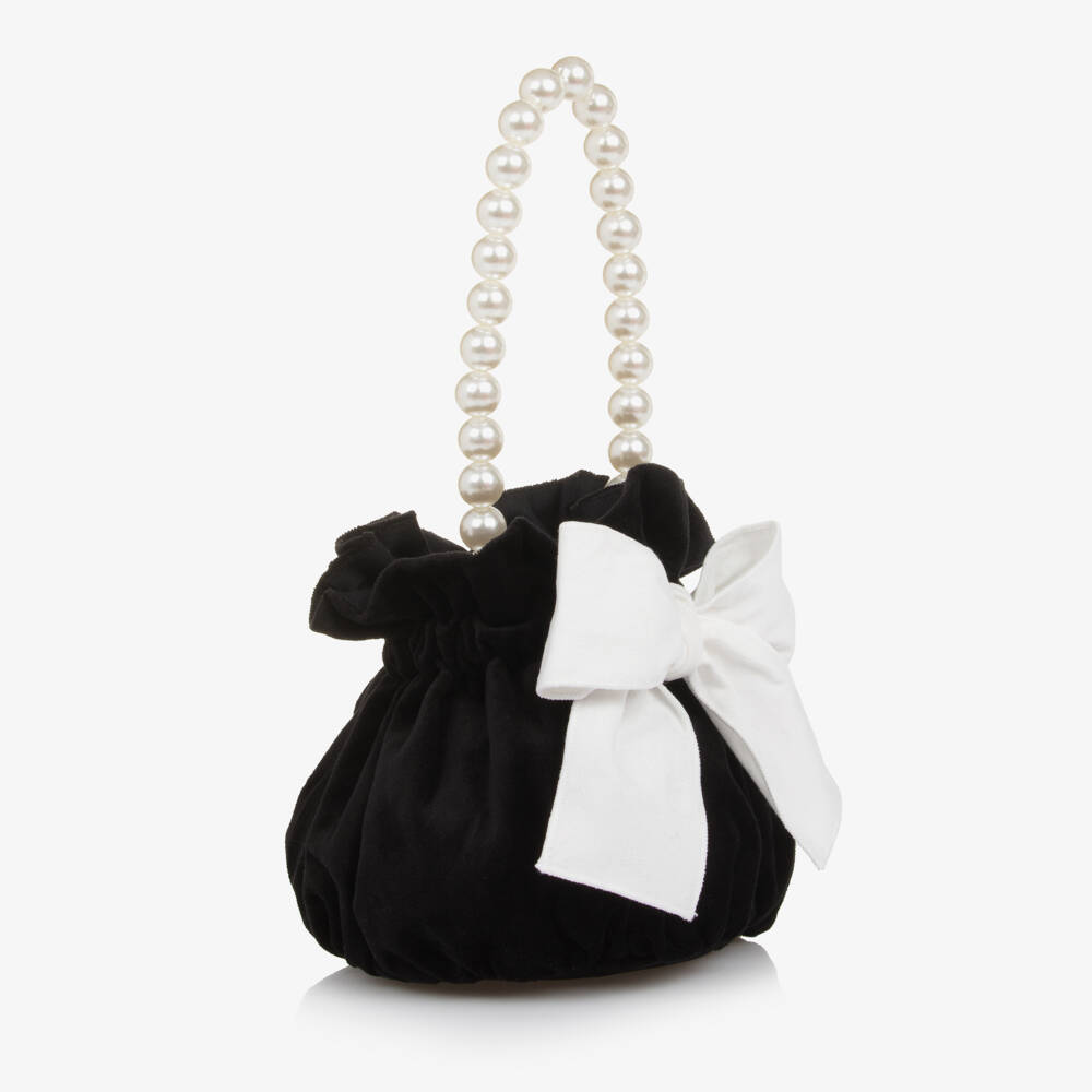 Phi Clothing-Girls Black Velvet Drawstring Pouch Bag (14cm) | Childrensalon Outlet