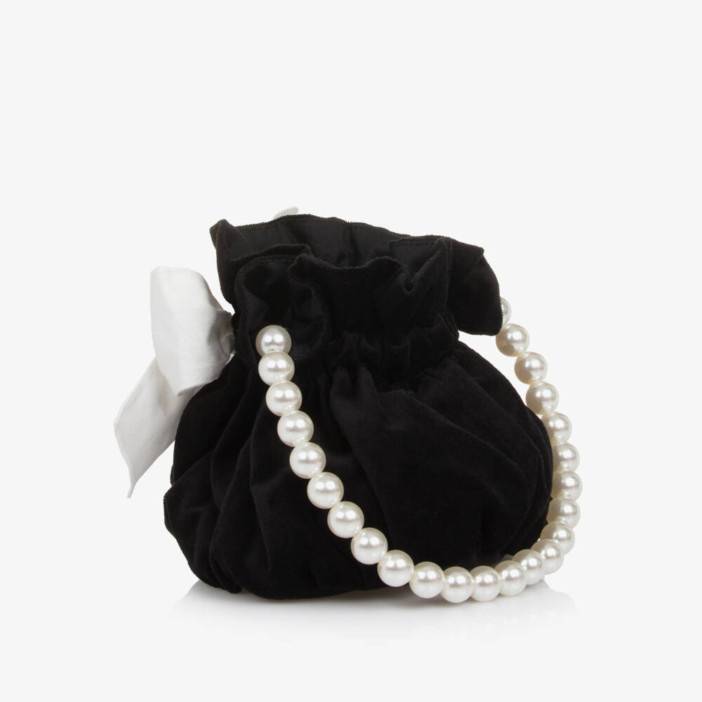 Phi Clothing-Girls Black Velvet Drawstring Pouch Bag (14cm) | Childrensalon Outlet