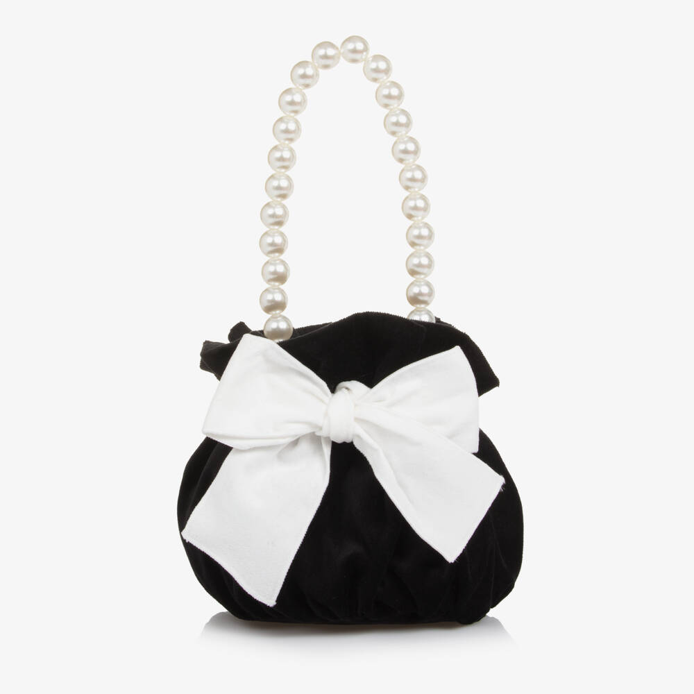 Phi Clothing-Girls Black Velvet Drawstring Pouch Bag (14cm) | Childrensalon Outlet