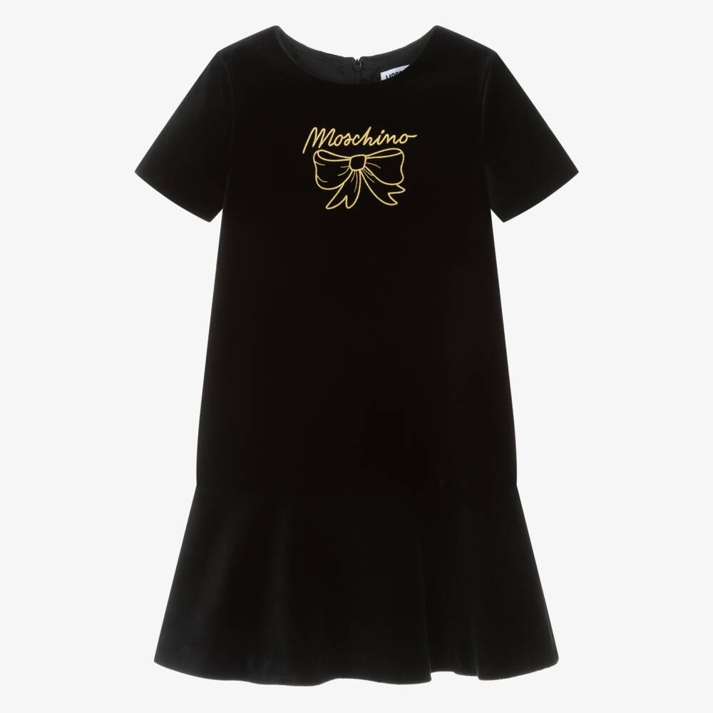 Moschino-Платье из черного бархата с бантом для девочек | Childrensalon Outlet