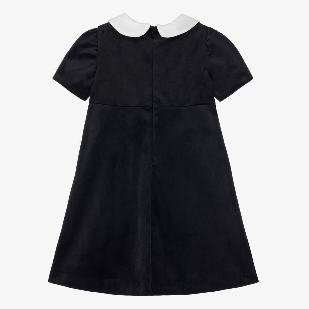 Patachou-Girls Black Velvet Dress with Ivory Bow | Childrensalon Outlet