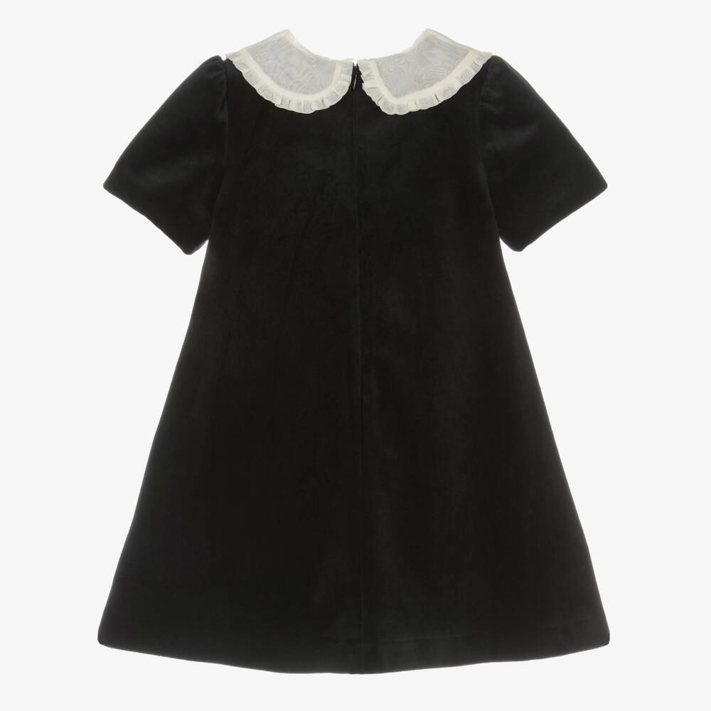 Patachou-Girls Black Velvet Dress with Ivory Crêpe Floral Appliqué | Childrensalon Outlet