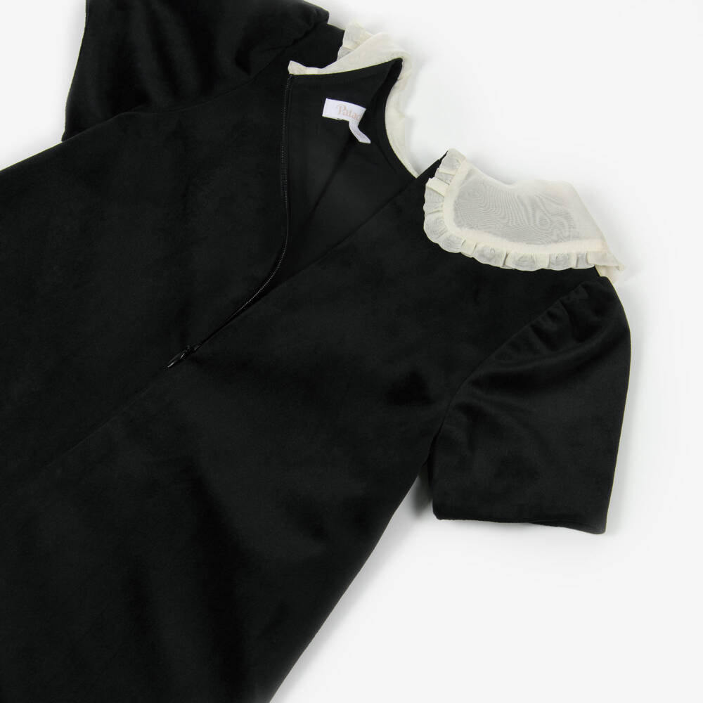 Patachou-Girls Black Velvet Dress with Ivory Crêpe Floral Appliqué | Childrensalon Outlet