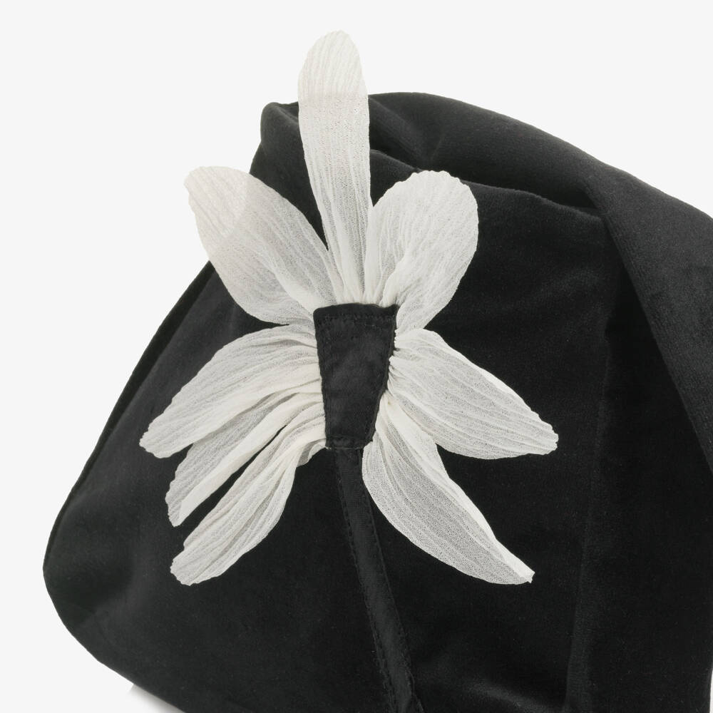 Patachou-Girls Black Velvet Flower Handbag (18cm) | Childrensalon Outlet