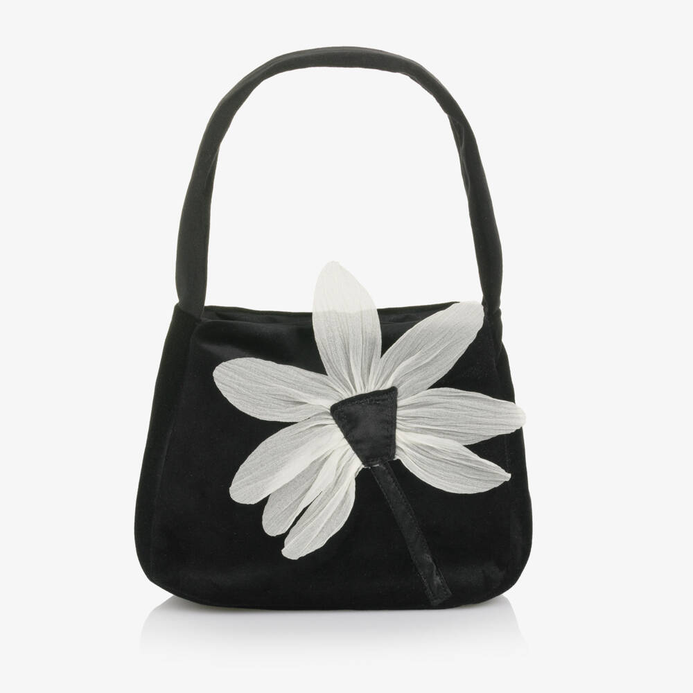 Patachou-Girls Black Velvet Flower Handbag (18cm) | Childrensalon Outlet
