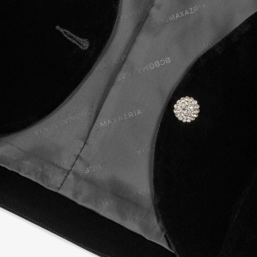 BCBGMAXAZRIA-Girls Black Velvet Jacket with Ruffle Trim & Diamanté Button | Childrensalon Outlet