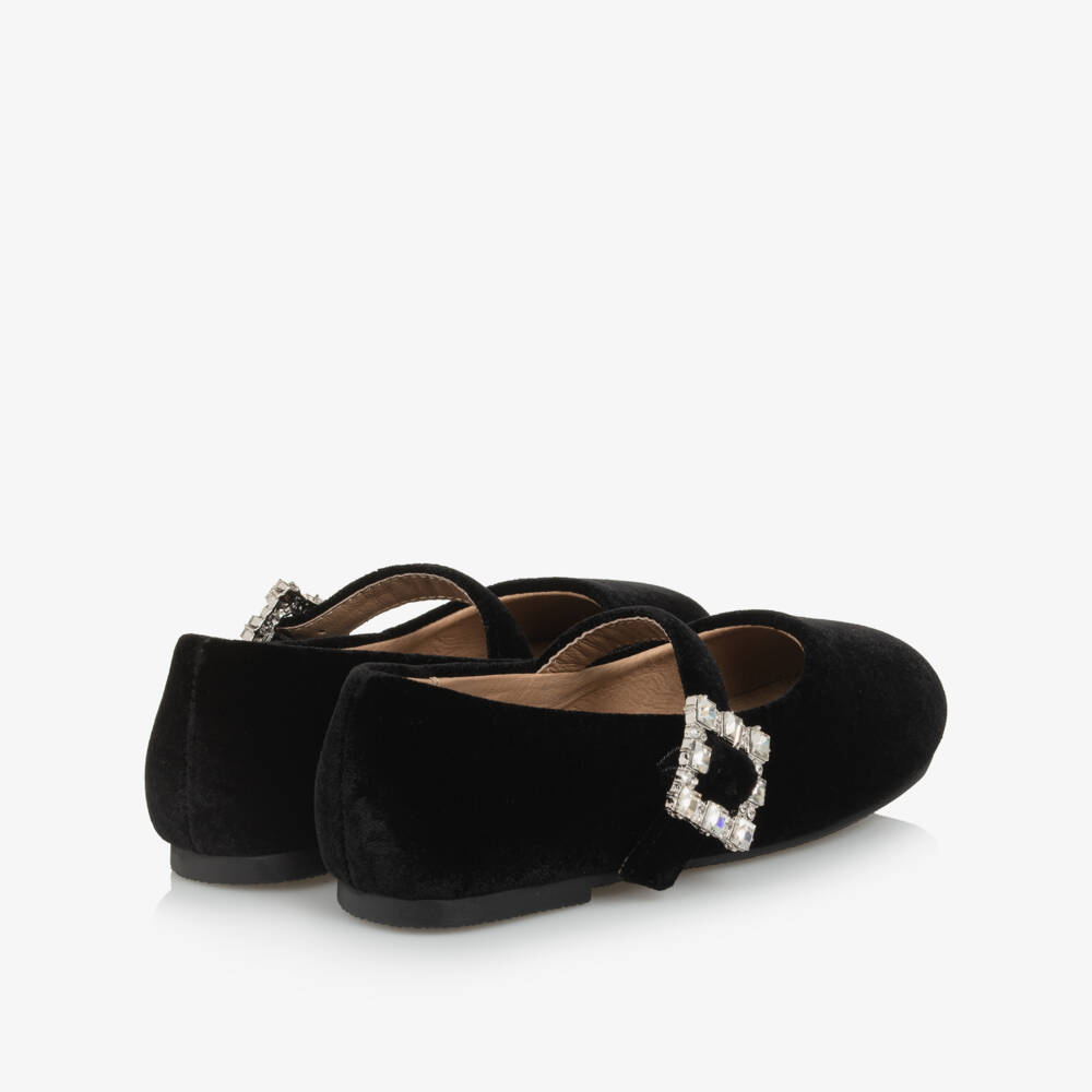 Age of Innocence-Girls Black Velvet Shoes with Diamanté Buckle | Childrensalon Outlet