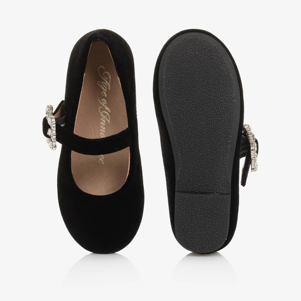 Age of Innocence-Girls Black Velvet Shoes with Diamanté Buckle | Childrensalon Outlet