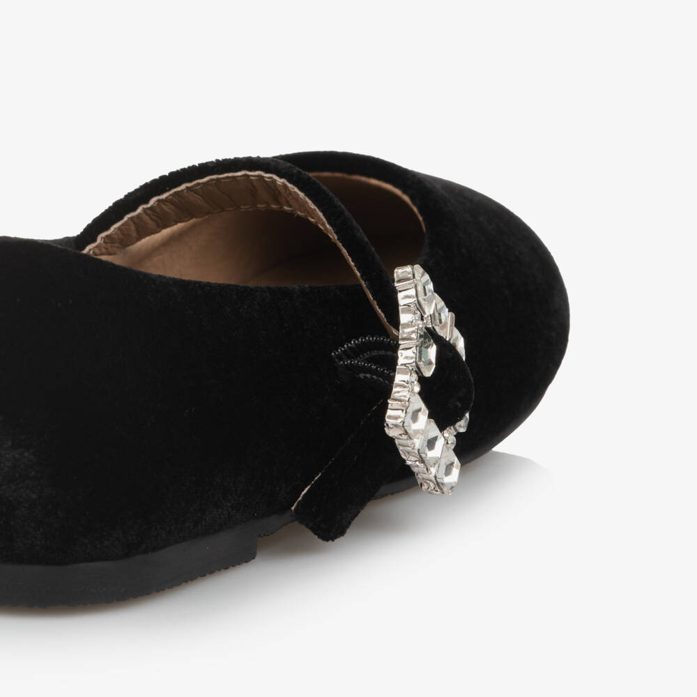 Age of Innocence-Girls Black Velvet Shoes with Diamanté Buckle | Childrensalon Outlet