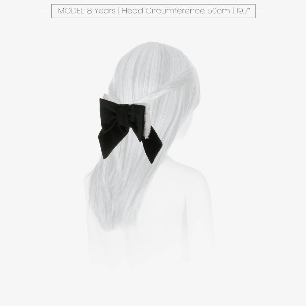 Patachou-Girls Black Velvet & White Sequin Bow Hair Clip (14cm) | Childrensalon Outlet