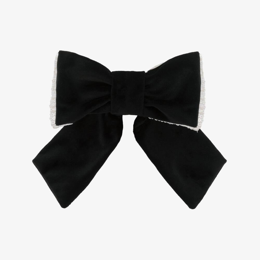 Patachou-Girls Black Velvet & White Sequin Bow Hair Clip (14cm) | Childrensalon Outlet