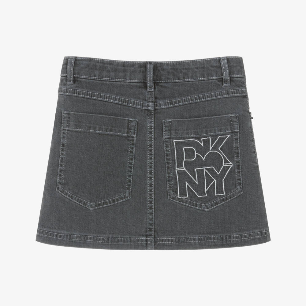 DKNY-Girls Black Washed Denim Eyelet Skirt | Childrensalon Outlet