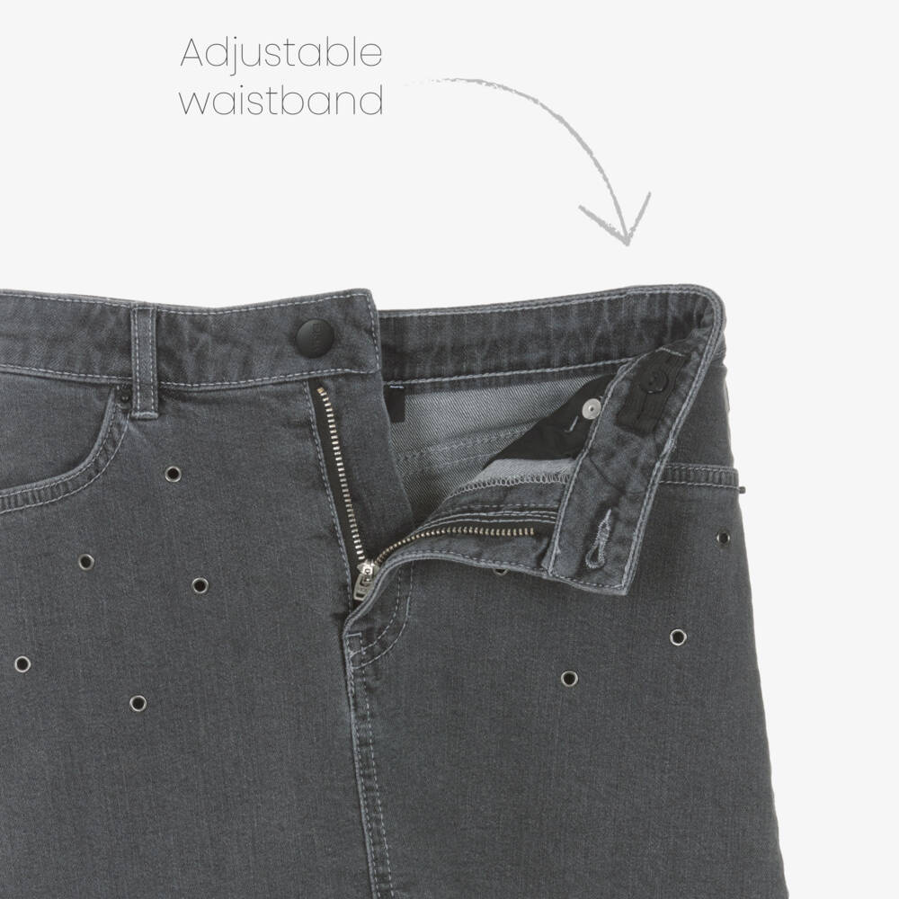 DKNY-Girls Black Washed Denim Eyelet Skirt | Childrensalon Outlet