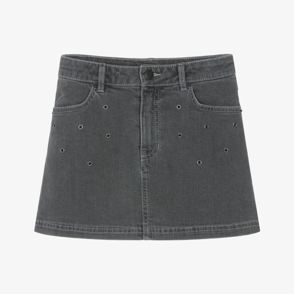 DKNY-Girls Black Washed Denim Eyelet Skirt | Childrensalon Outlet