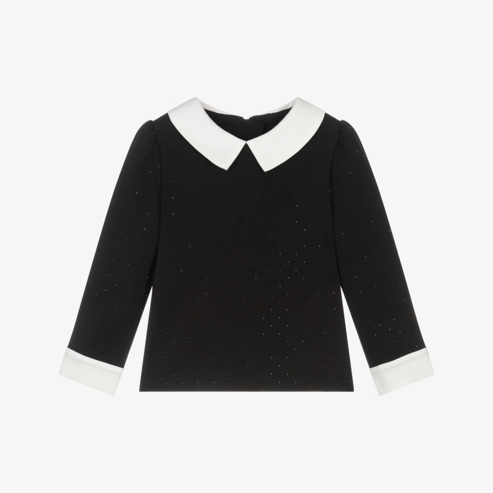 Lapin House-Girls Black & White Blouse with DiamantÃ© | Childrensalon Outlet