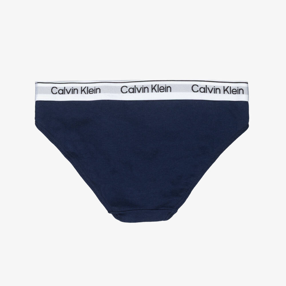 Calvin Klein-Girls Black, White & Blue Cotton Knickers (3 Pack) | Childrensalon Outlet