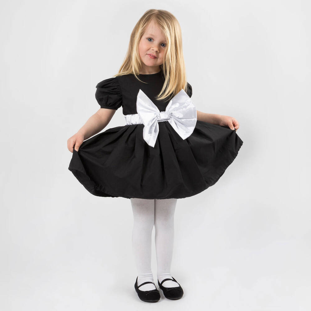 The Tiny Universe-Girls Black & White Bow Dress | Childrensalon Outlet