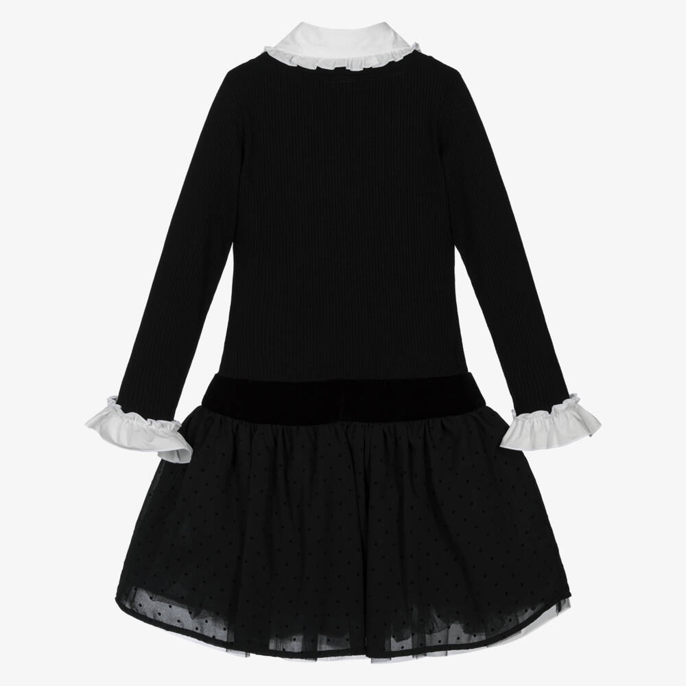 Monnalisa Chic-Girls Black & White Drop Waist Dress | Childrensalon Outlet