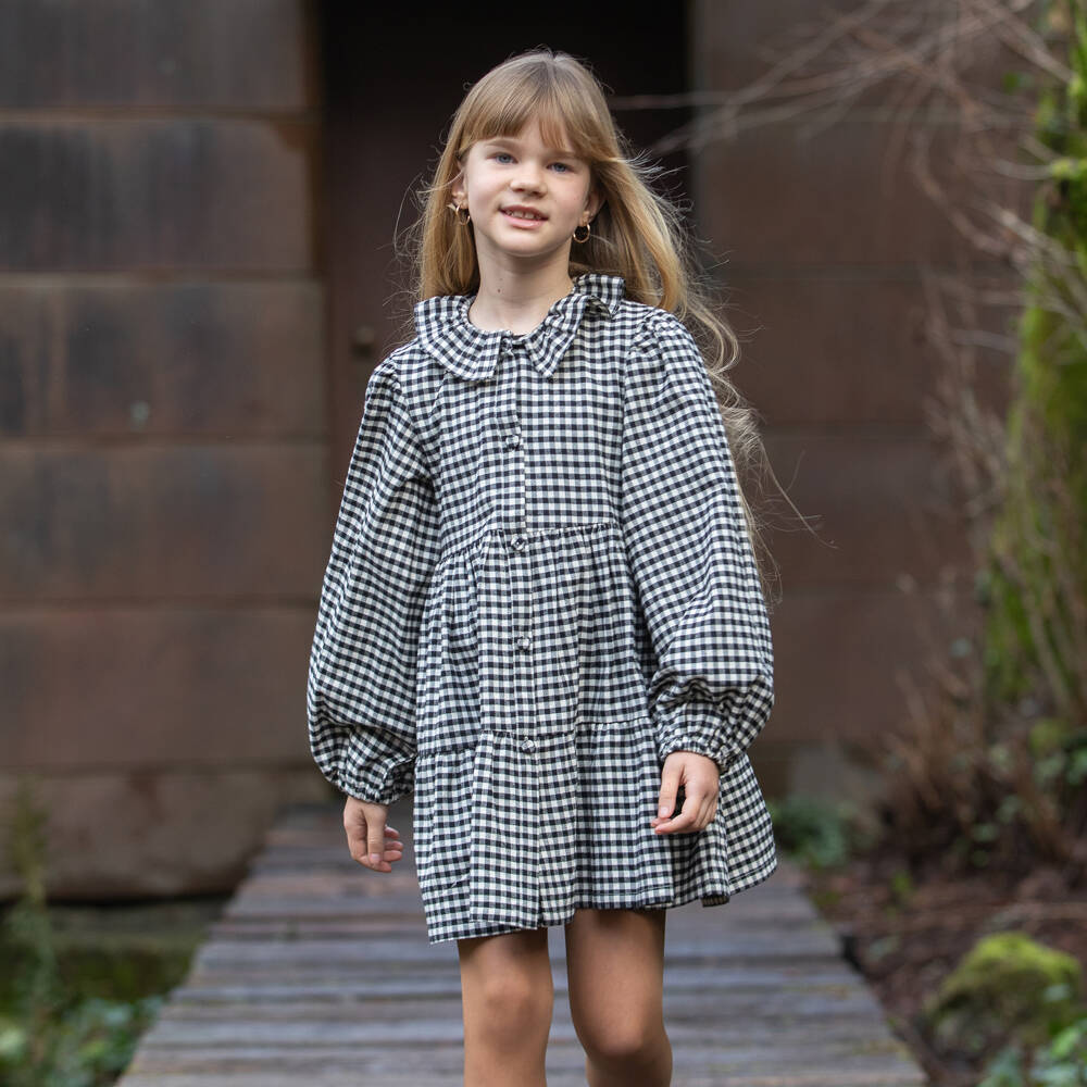 Dr. Kid-Girls Black & White Gingham Check Brushed Cotton Dress | Childrensalon Outlet