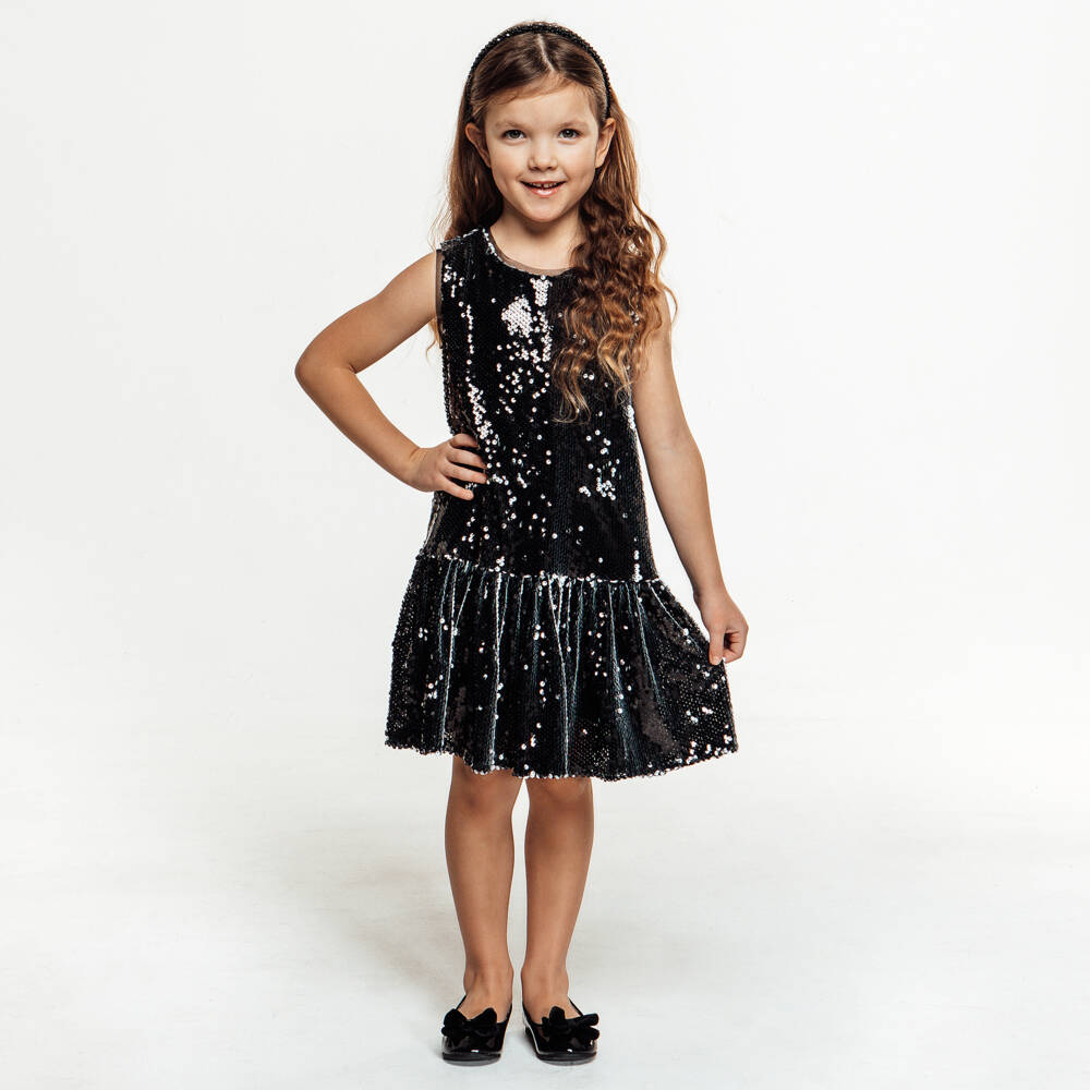 The Tiny Universe-Girls Black & White Sequin Dress | Childrensalon Outlet