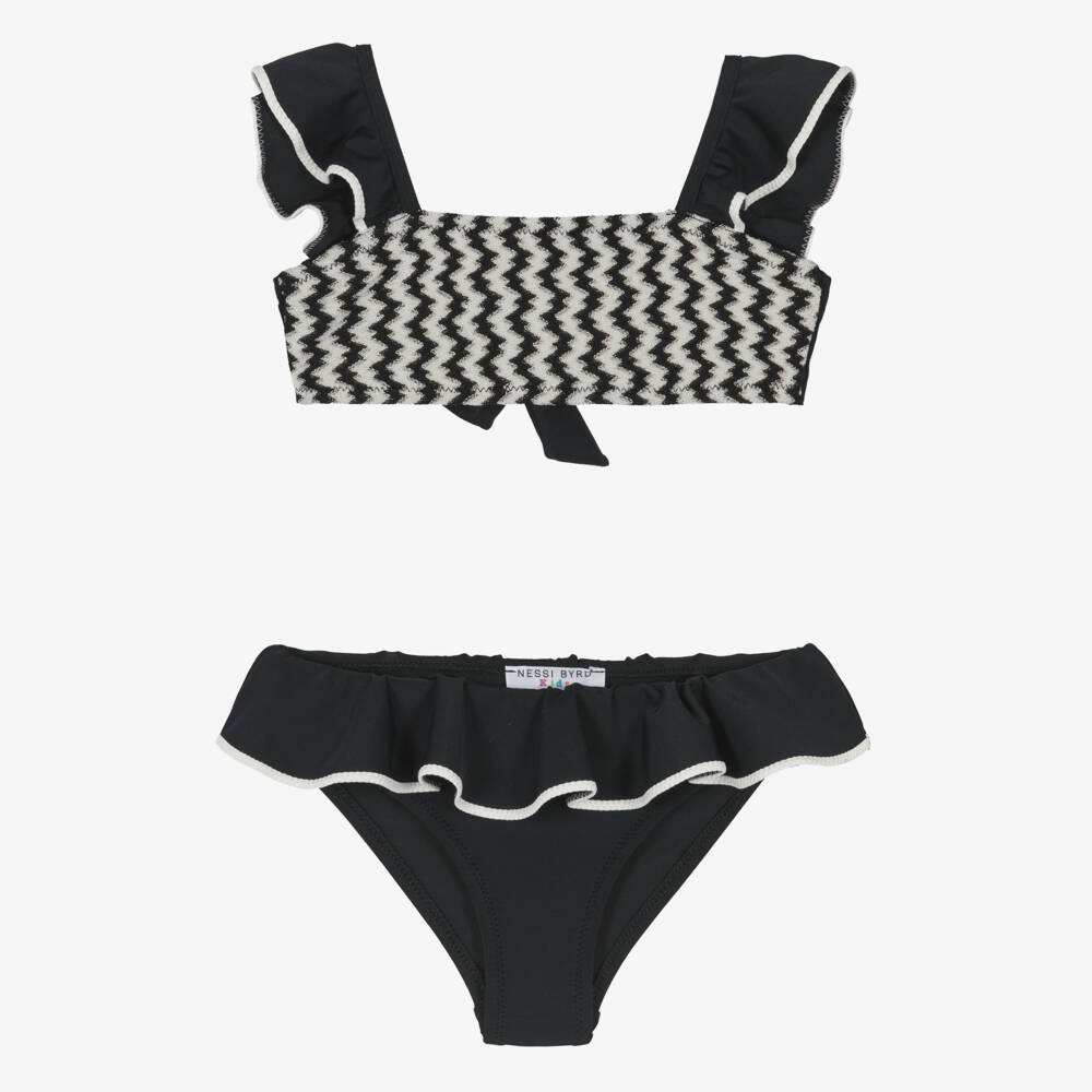 Nessi Byrd-Купальник с рюшами зигзаг для девочек черный | Childrensalon Outlet