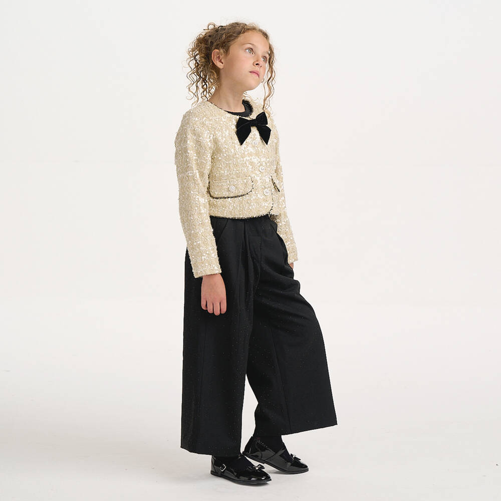 BCBGMAXAZRIA-Girls Black Wide-Leg Diamanté Trousers | Childrensalon Outlet