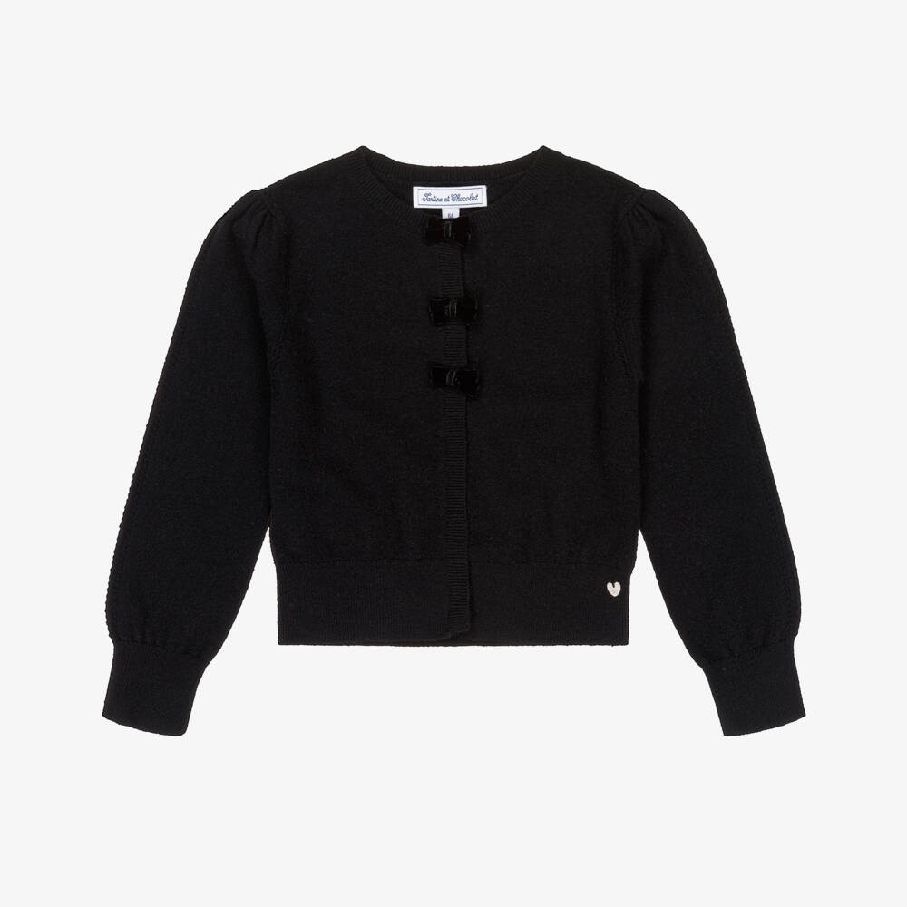Tartine et Chocolat-Girls Black Wool & Cashmere Knit Cardigan | Childrensalon Outlet