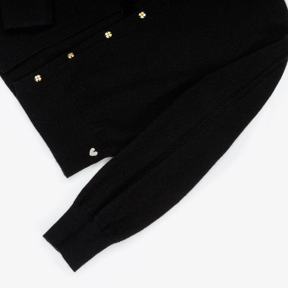Tartine et Chocolat-Girls Black Wool & Cashmere Knit Cardigan | Childrensalon Outlet