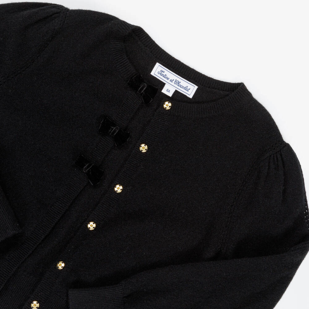 Tartine et Chocolat-Girls Black Wool & Cashmere Knit Cardigan | Childrensalon Outlet