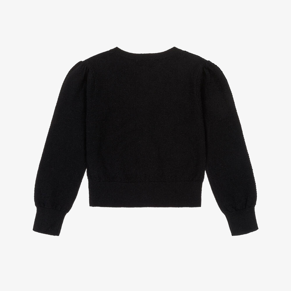 Tartine et Chocolat-Girls Black Wool & Cashmere Knit Cardigan | Childrensalon Outlet