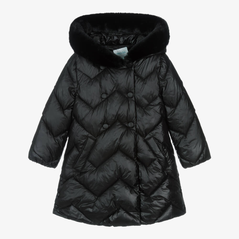 Abel & Lula-Girls Black Zig-Zag Quilted Puffer Coat | Childrensalon Outlet