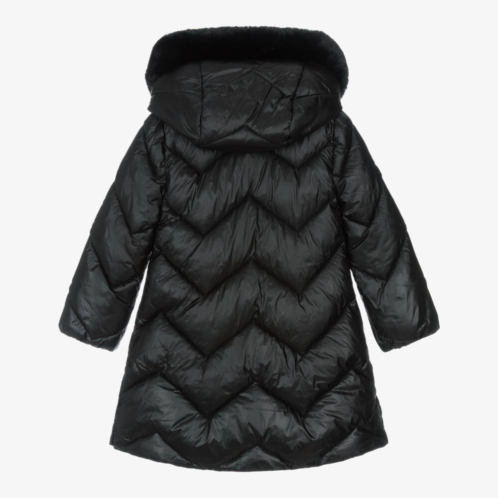 Abel & Lula-Girls Black Zig-Zag Quilted Puffer Coat | Childrensalon Outlet