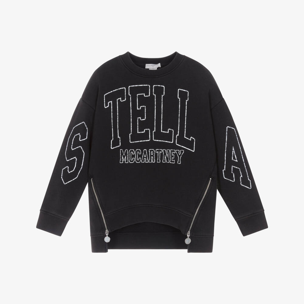 Stella McCartney Kids-Girls Black Zipped Sides Cotton Sweatshirt | Childrensalon Outlet