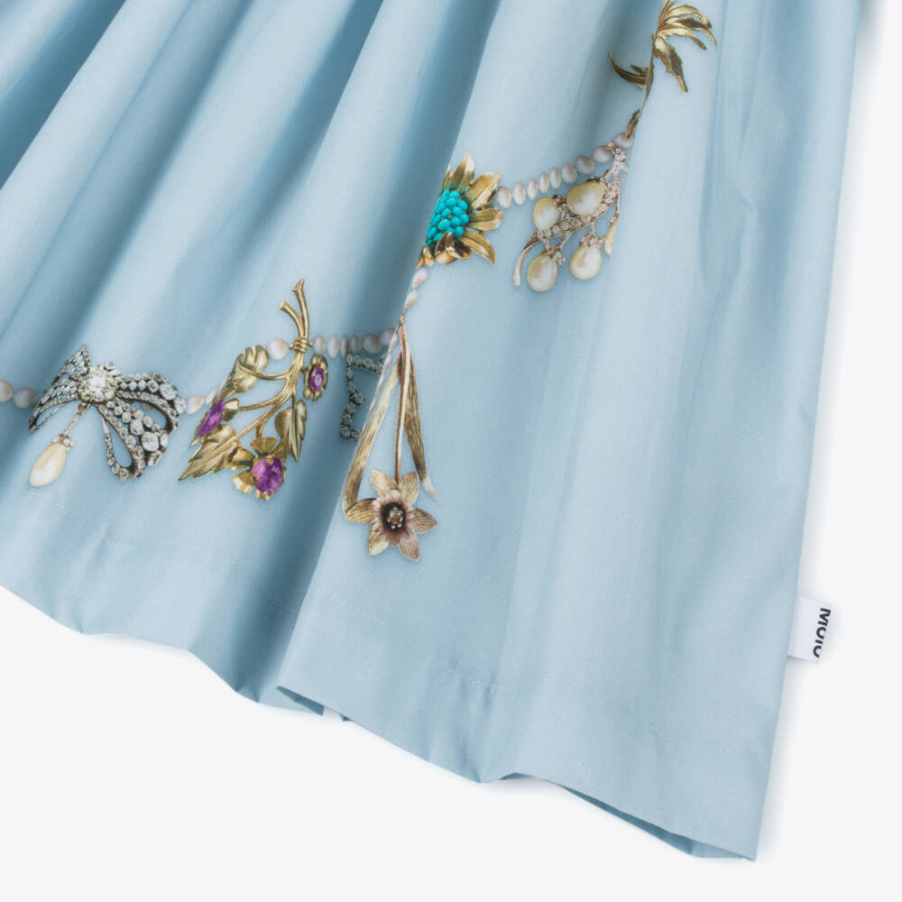 Molo-Girls Blue Beaded Print Cotton Dress | Childrensalon Outlet