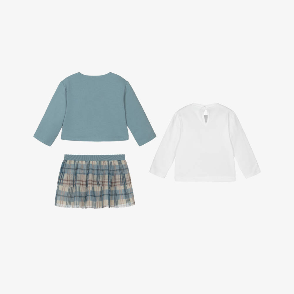 Mayoral-Girls Blue & Beige Checked Tulle Skirt Set | Childrensalon Outlet
